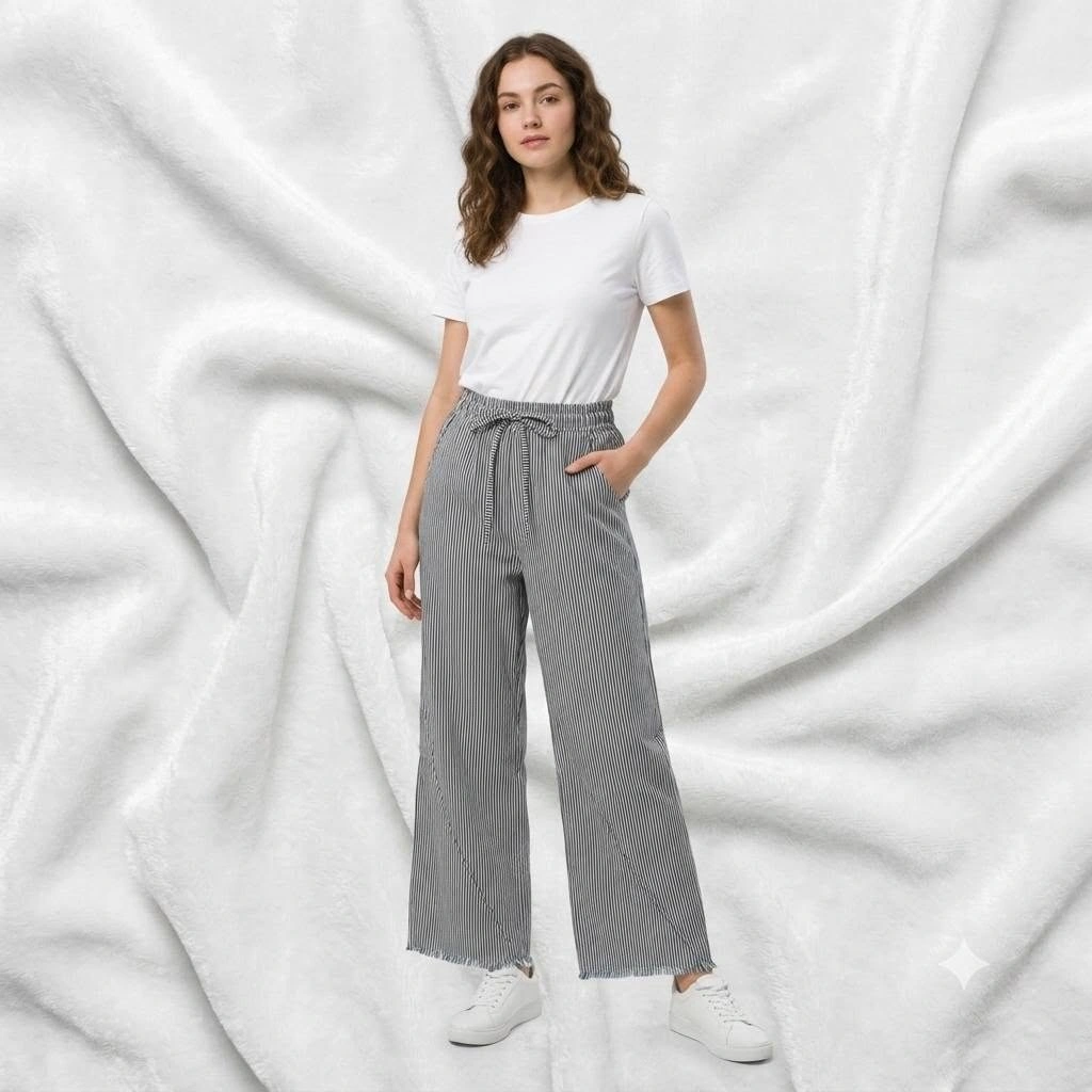 Women's Premium Black & White Stripe Casual Jeans Pant