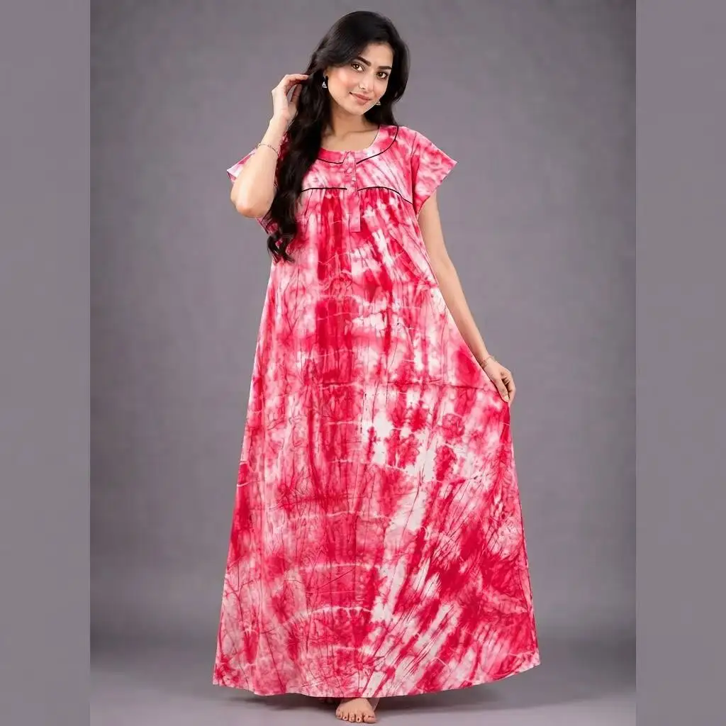 Magenta Red & White Batik Print 100% Pure Cotton Casual Maxi Dress