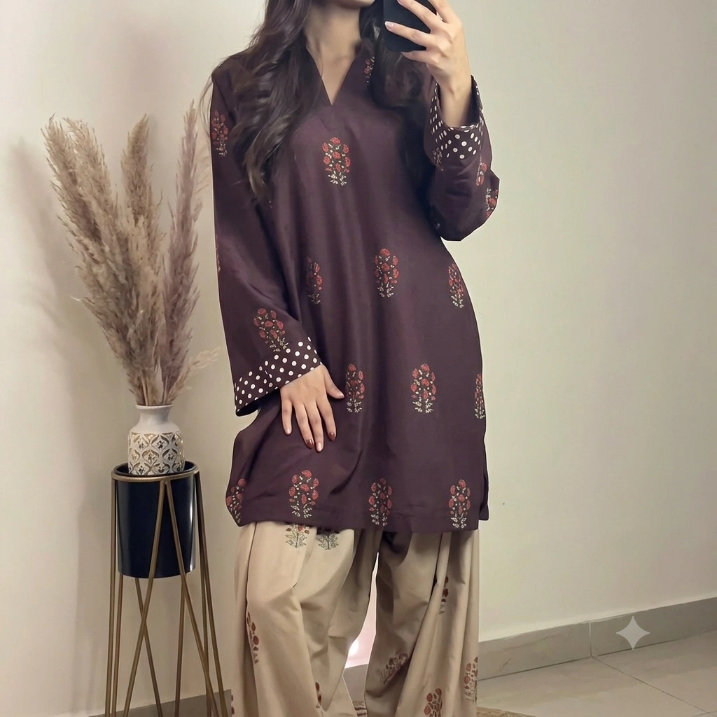 Exclusive Pakistani Screen Print Two Piece Dress Set