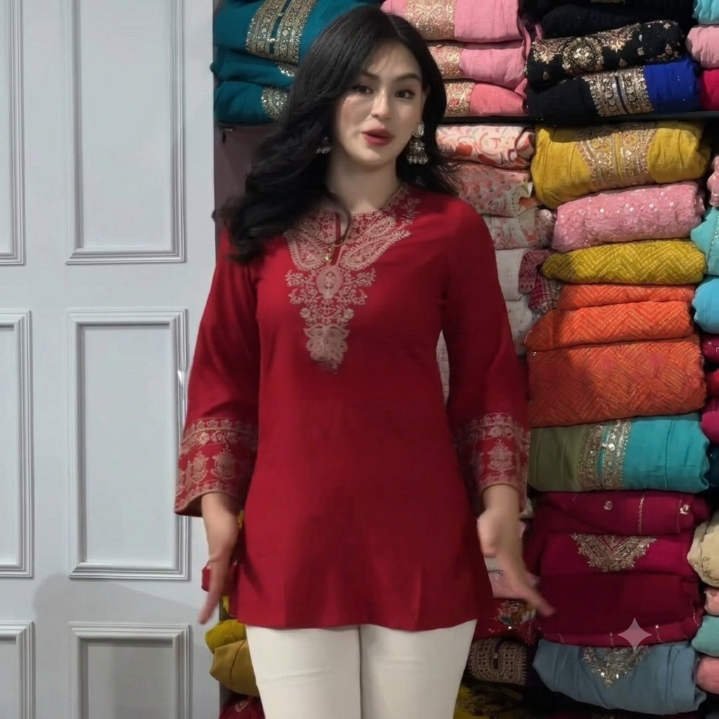 Maroon Color Premium VIP Linen Stylish Tops - TOPS 116