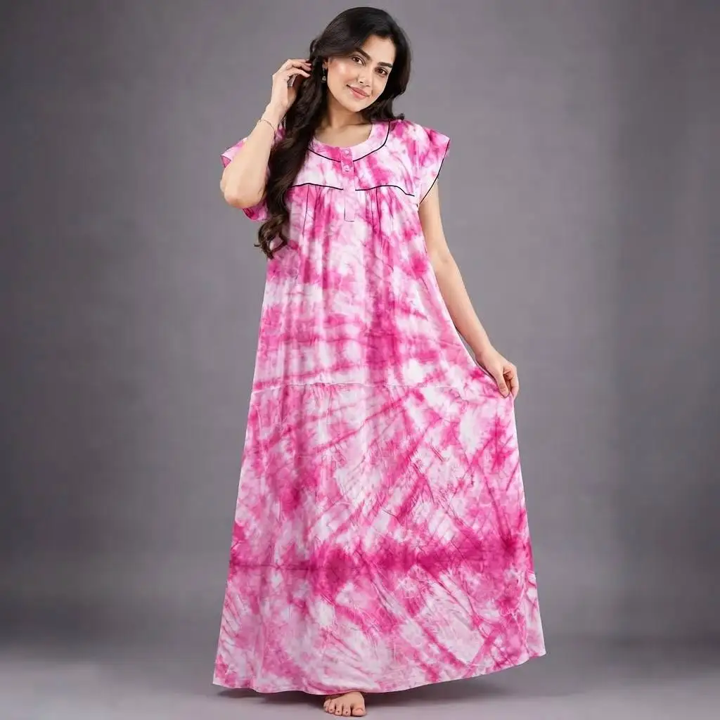 Pink & White Batik Print 100% Pure Cotton Casual Maxi Dress