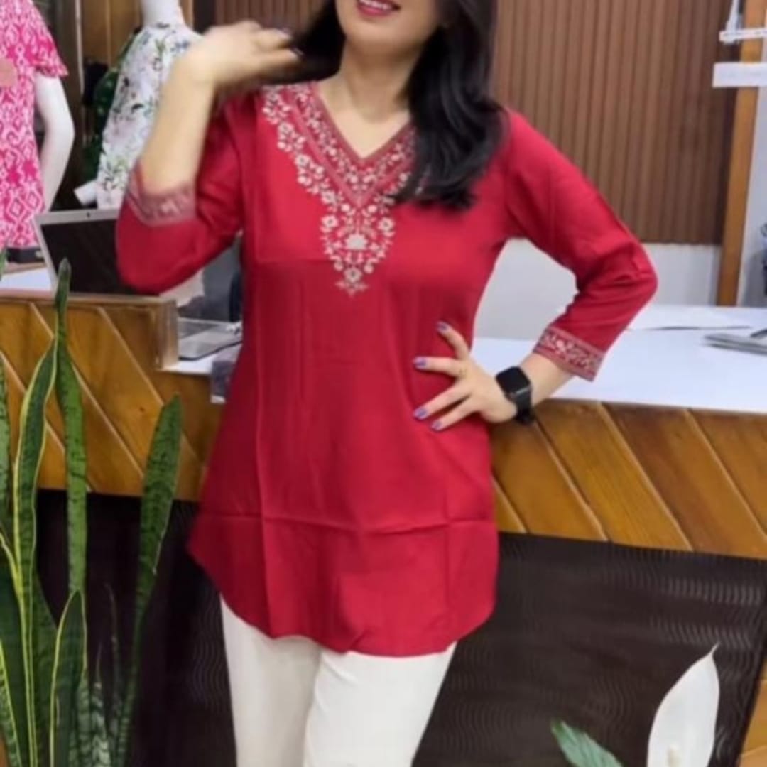 Stylish Design Maroon Color Premium VIP Linen Tops - TOPS 108
