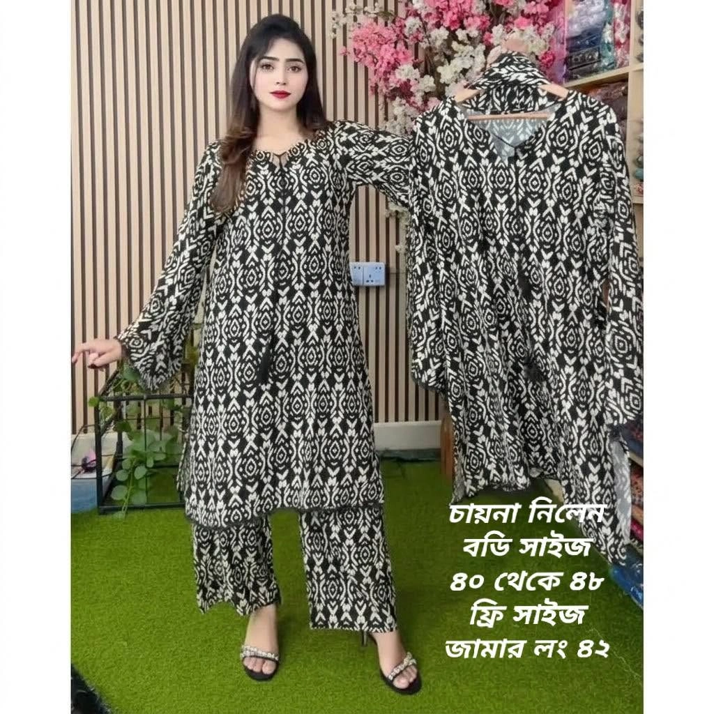 Black & White Digital Print China Linen Two-Piece Set
