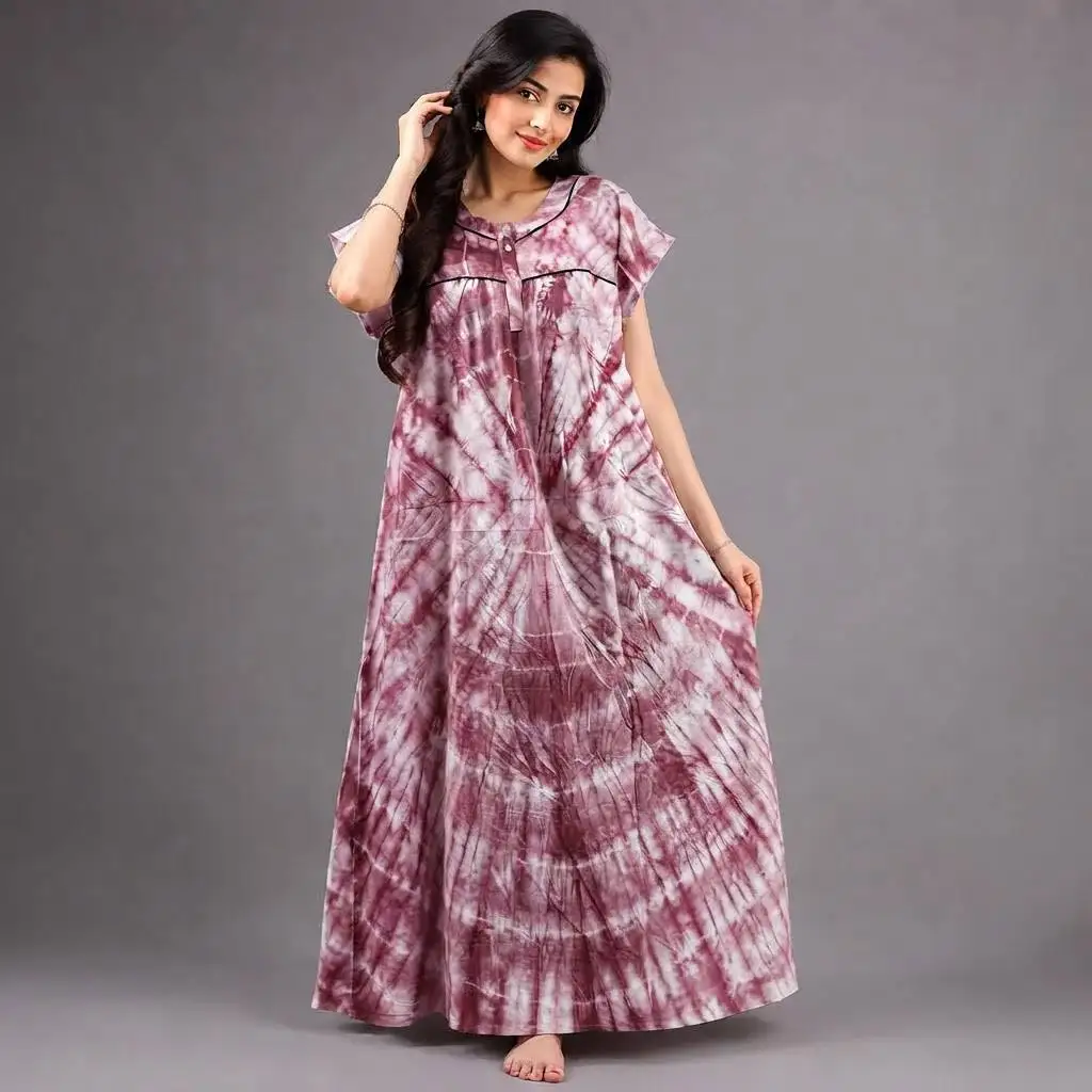 Purple & White Batik Print 100% Pure Cotton Casual Maxi Dress