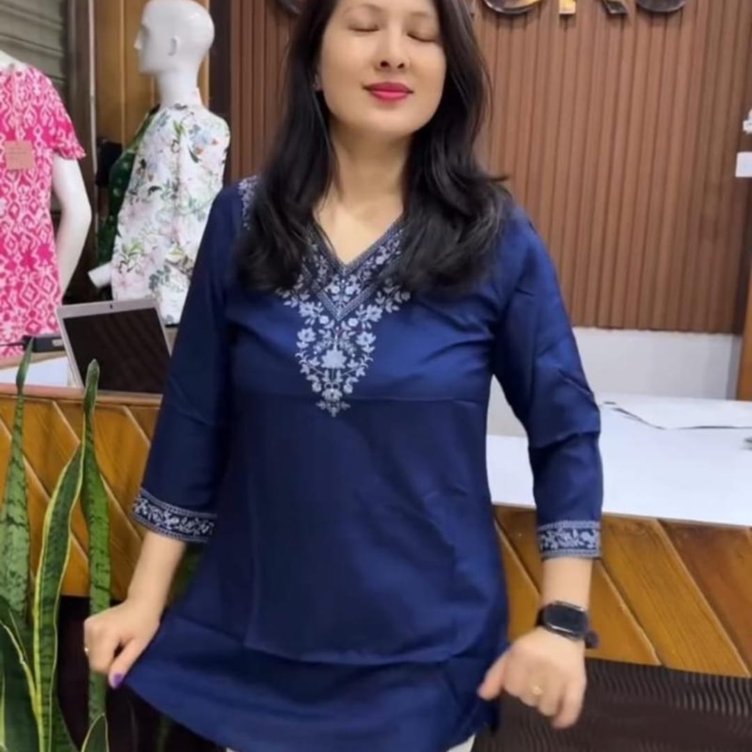 Stylish Design Blue Color Premium VIP Linen Tops - TOPS 106