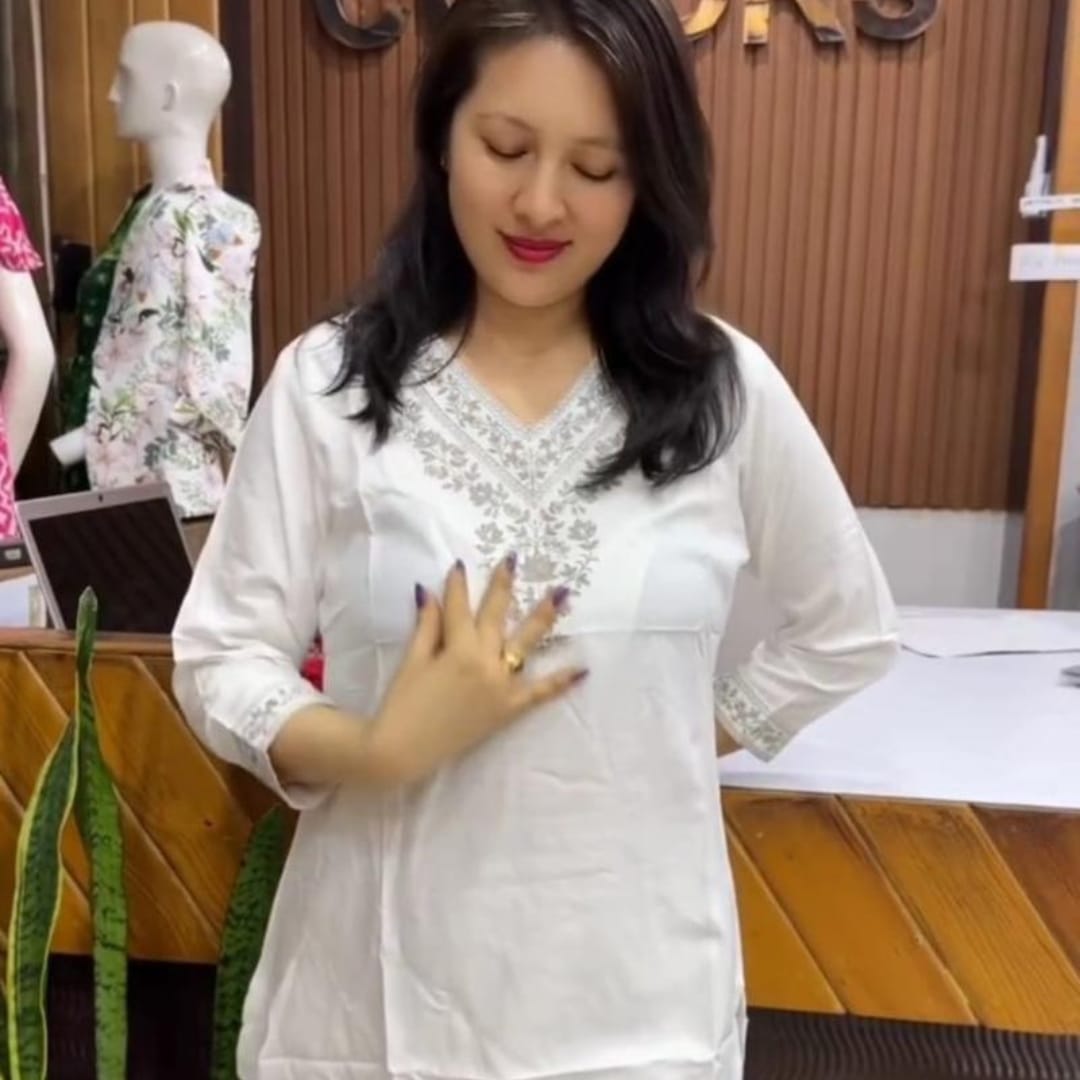 Stylish Design White Color Premium VIP Linen Tops - TOPS 107