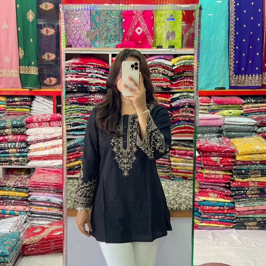 Black Color Premium VIP Linen Stylish Tops - TOPS 112